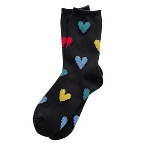 Heart Print Cotton Crew Socks | Black Multicolor | One Size | 100% Cotton ❤️